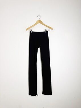 Fabletics Ribbed Black Split Hem Leggings Size Small High Rise Stretch